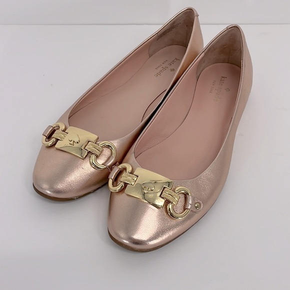 Kate Spade Pink Leather Phoebe Flats Light Blush Pink with Gold Buckle - Picture 4 of 16